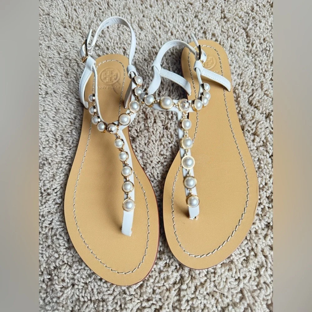 Tory Burch Emmy Pearl Thong Sandals White